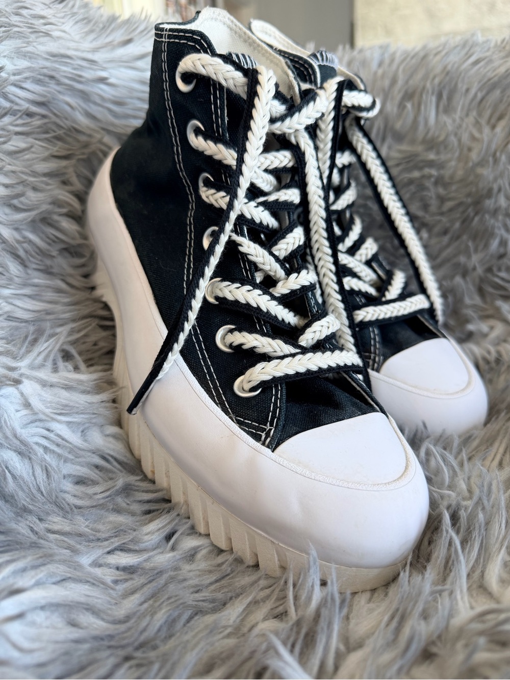 Converse Black and White High-Top Platform Sneakers